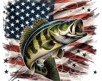 Large Mouth Bass | Bass Fishing | Fishing Sublimation PNG | Fisherman Digital Download | American Flag