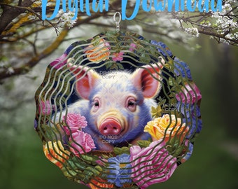 Pig in Flowers Spinner - Digital Design - Download - png file