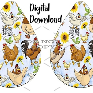 Chickens - Sublimation Earring Designs Template - PNG - Instant Digital Download