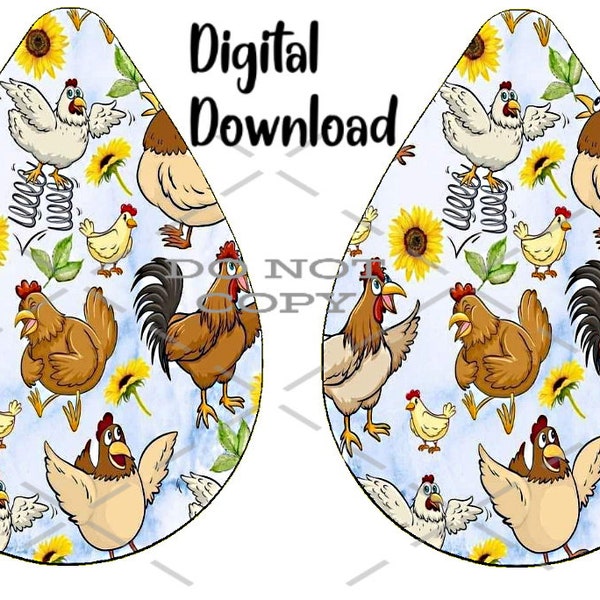 Hühner - Sublimation Ohrring Designs Vorlage - PNG - Sofortiger digitaler Download