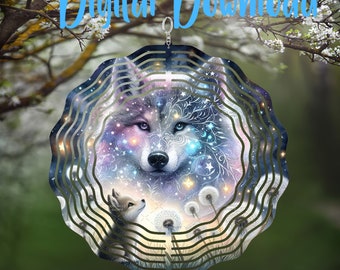 Wolf und Baby Sternbild Galaxie Windspiel - Digitales Design - Download - png datei | Pusteblumen