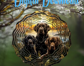 Stained Glass Labrador Trio Wind Spinner - Digital Design - Download - png file