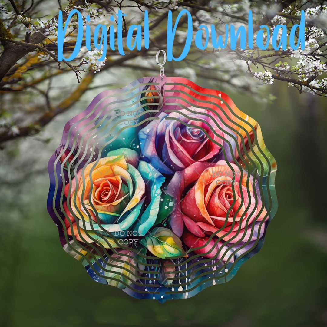 Watercolor Rainbow Roses Wind Spinner - Digital Design - Download - Png ...