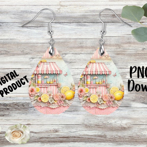 Shabby Chic Lemonade Stand - Sublimation Earring Designs Template - PNG - Instant Digital Download