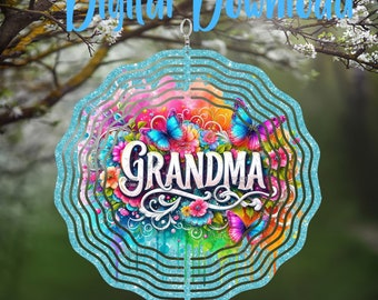 Grandma Butterfly Teal Colorful Drip Wind Spinner - Digital Design - Download - png file
