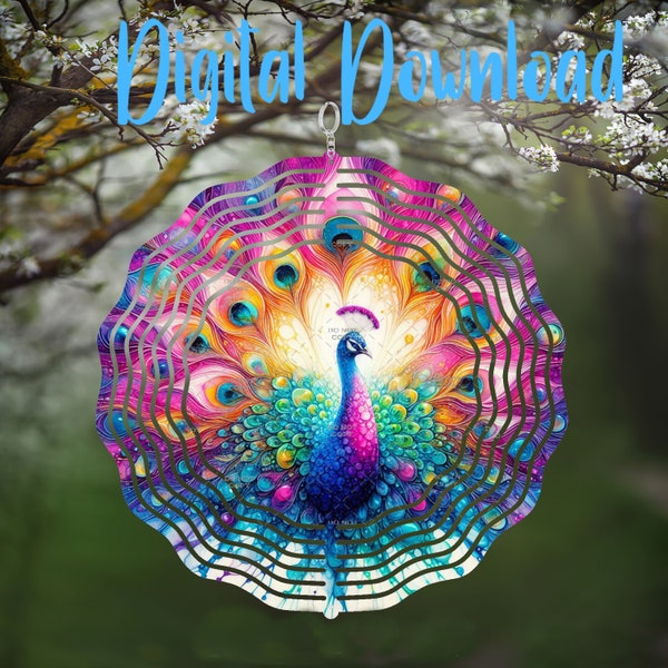 Neon Peacock Wind Spinner - Digital Design - Download - png file