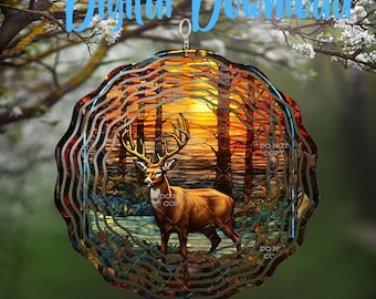 Stained Glass Deer Spinner - Digital Design - Download - png file