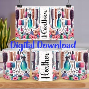 Envoltura de taza de peluquero / Descarga digital PNG / Diseño de estilista de cabello personalizado
