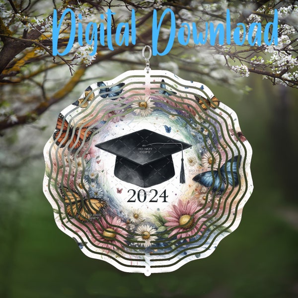 Graduation Cap 2024 Butterflies and Daisies Wind Spinner - Digital Design - Download - png file