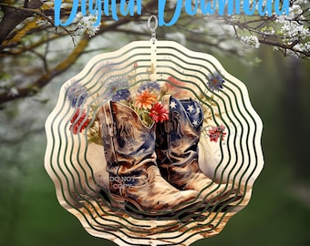 Country Floral Cowboy Boots Wind Spinner - Digital Design - Download - png file