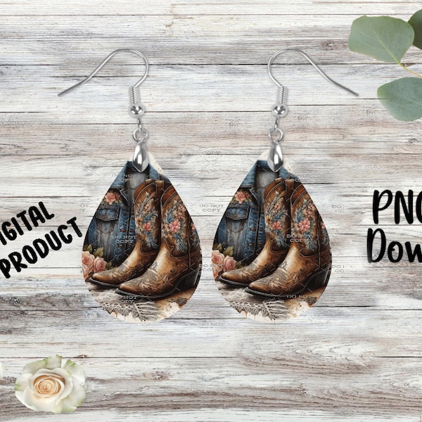 Denim and Cowboy Boots - Sublimation Earring Designs Template - PNG - Instant Digital Download