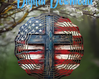 American Flag Cross Wind Spinner - Digital Design - Download - png file