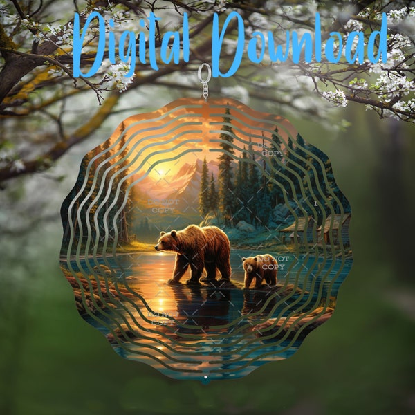 Sunset Bear Spinner - Digital Design - Download - png file