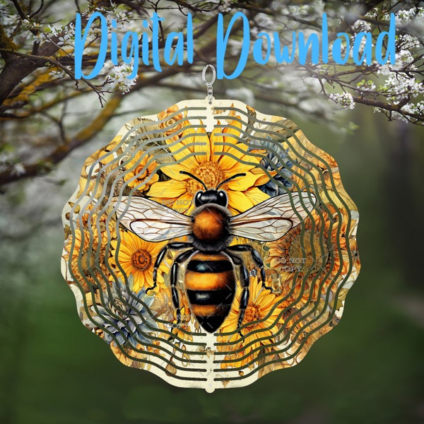 Sunflower Bee Wind Spinner - Digital Design - Download - png file