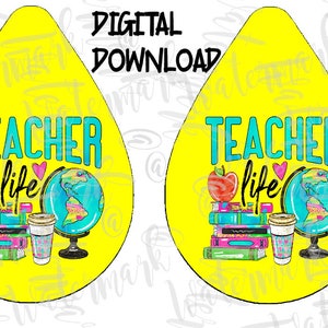 Teacher Life - Sublimation Earring Designs Template - PNG - Instant Digital Download