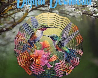 Hummingbirds and Flowers Wind Spinner - Digital Design - Download - png file