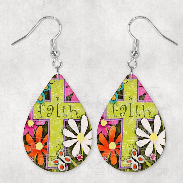 Faith Daisies - Sublimation Earring Designs Template - PNG - Instant Digital Download