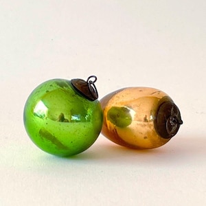 2 Small Rare Antique French Christmas Baubles, Kugels or Witch Balls