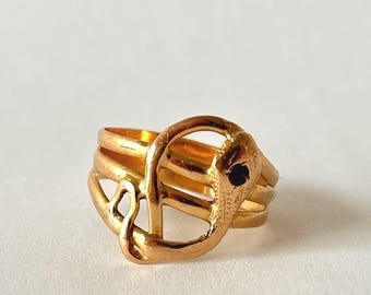 Vintage 14 Ct Golden Snake Ring with Ruby