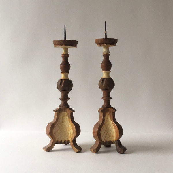 Two Italian Antique Wooden Candle Holders