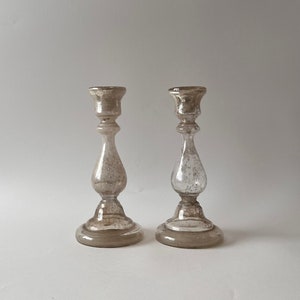 Antique Silver Mercury Glass Candle Holders