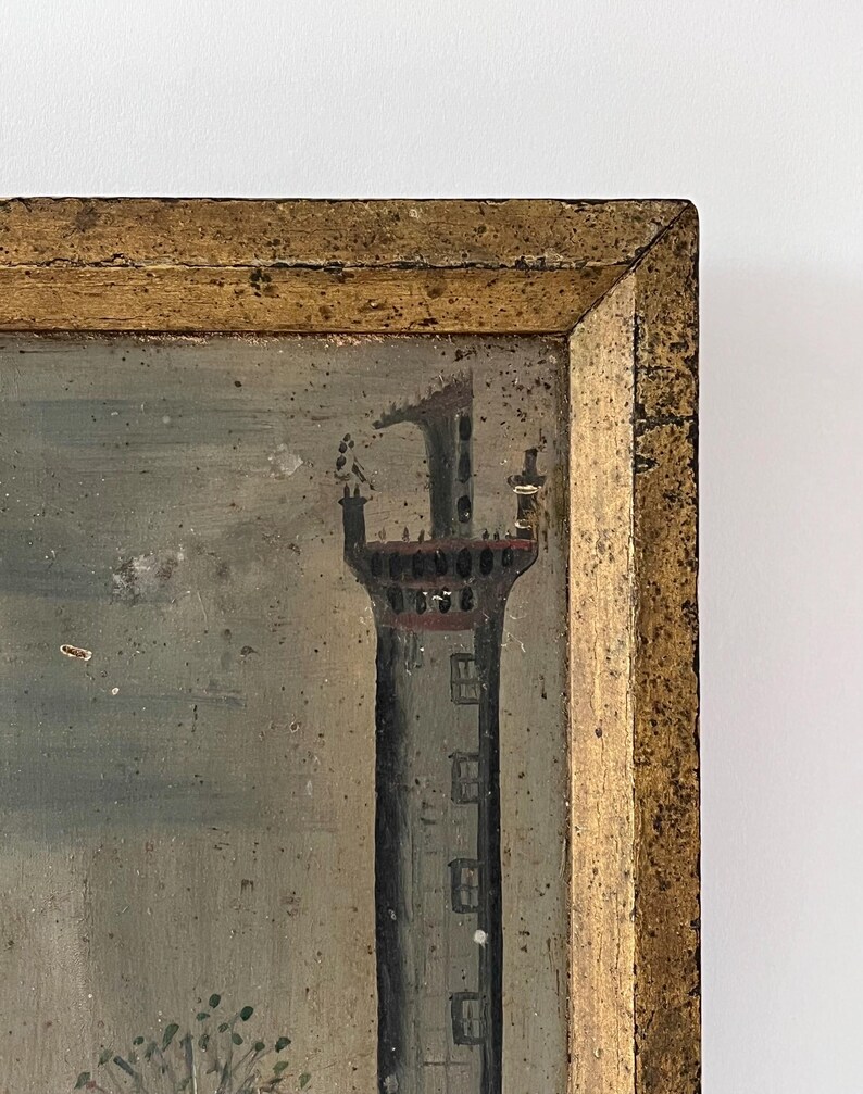 Antique French Naive Painting on Wooden Panel Etsy