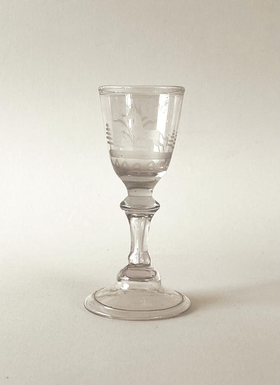 Rare 18th Century Antique Drinking Glass with Engraving of a Horse