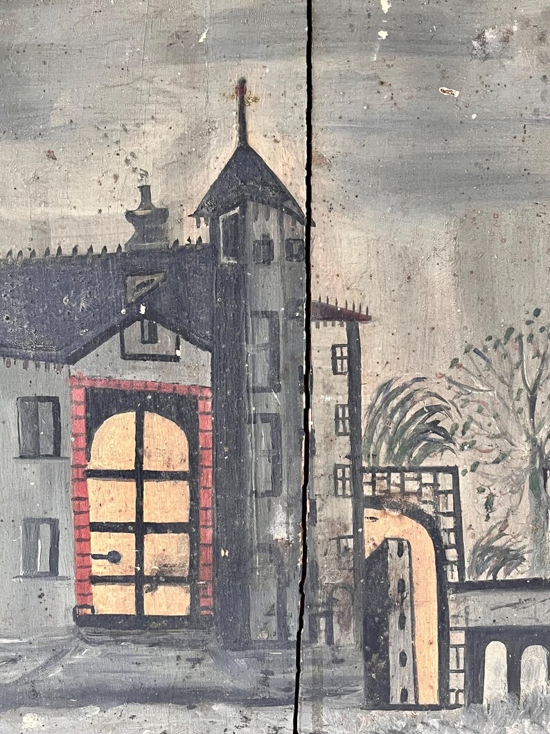 Antique French Naive Painting on Wooden Panel Etsy
