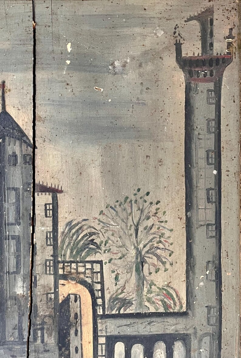 Antique French Naive Painting on Wooden Panel Etsy