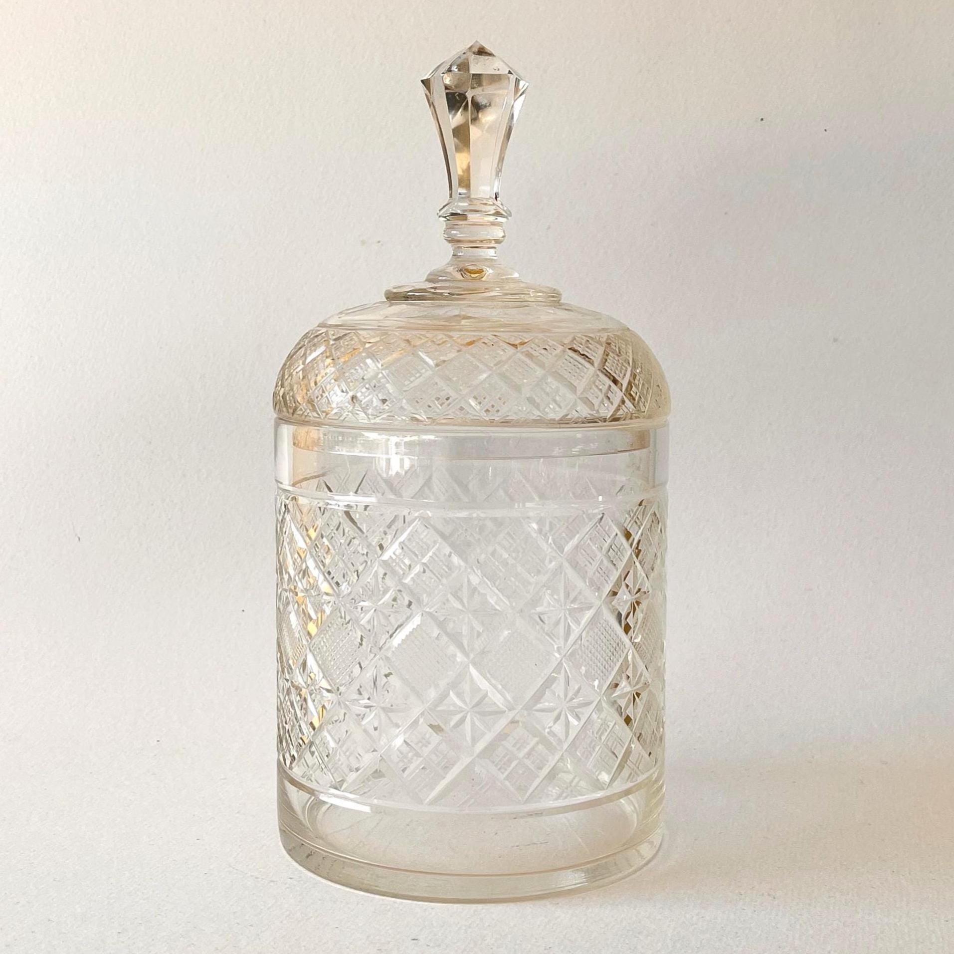 Antique French Cut Chrystal Glass Lidded Jar