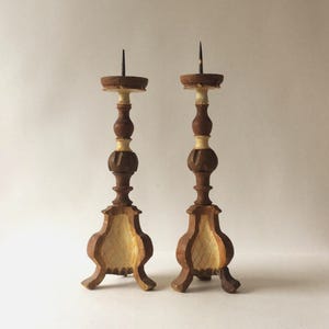 Two Italian Antique Wooden Candle Holders