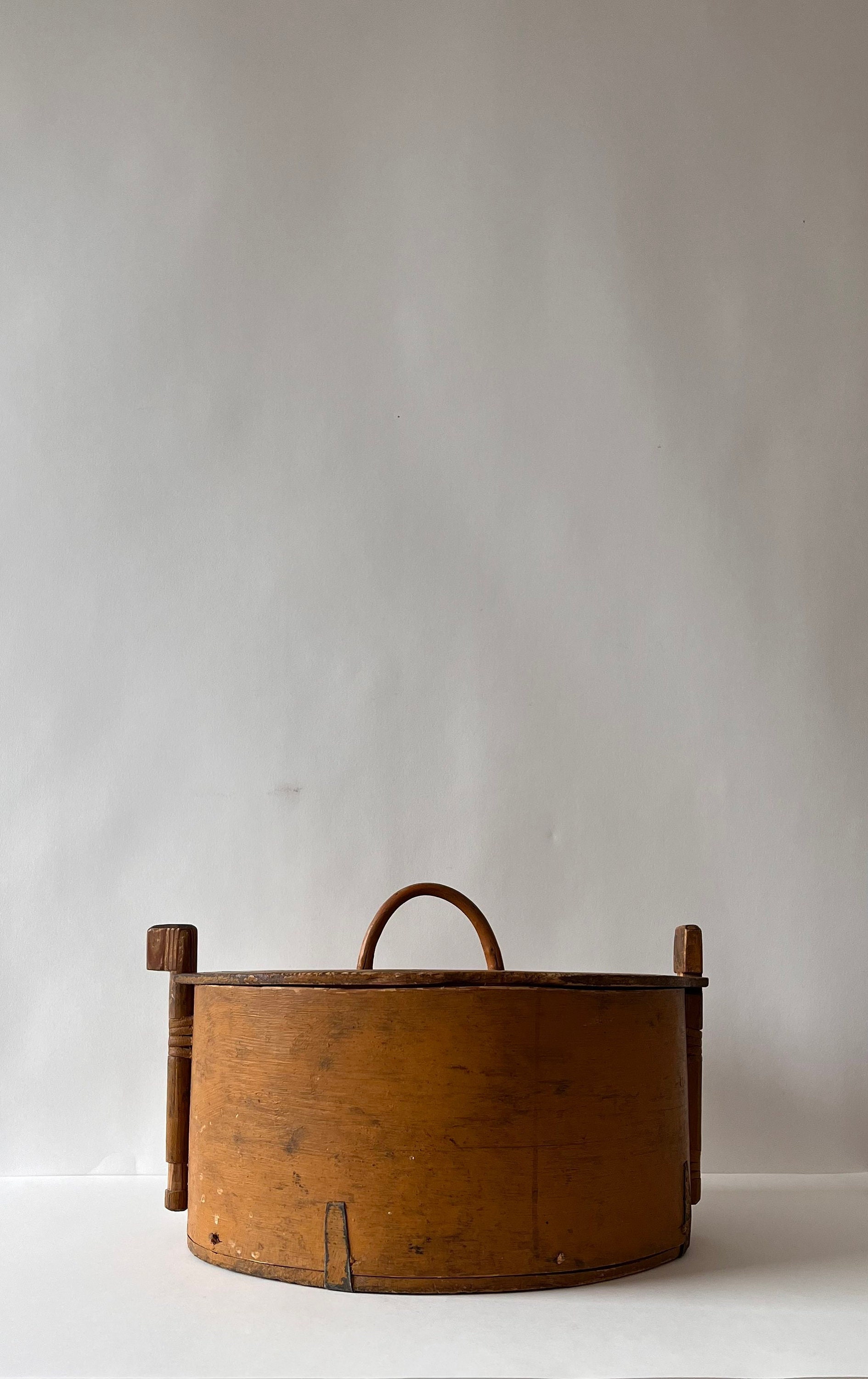 Antique Pine Wood Box, Tine or Butte, Yellow Painted, Northern Europe