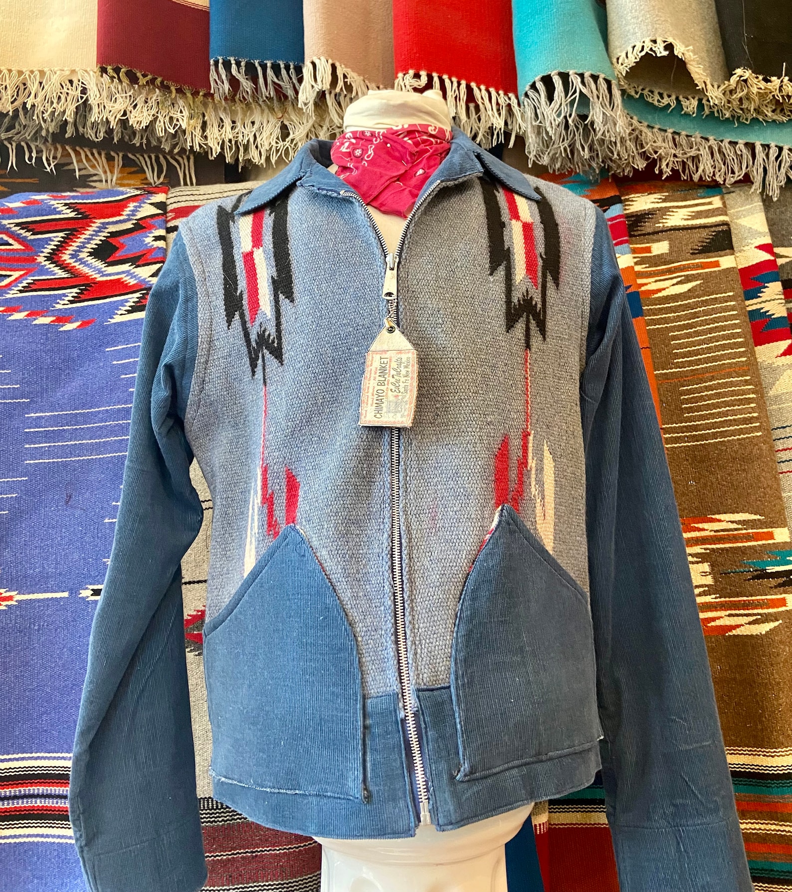 Vintage Chimayo Blanket with Soft Blue Corduroy Jacket Etsy
