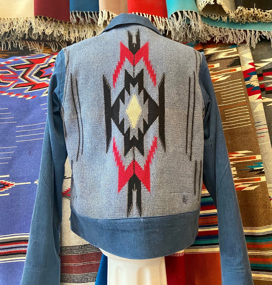 Vintage Chimayo Blanket with Soft Blue Corduroy Jacket | Etsy