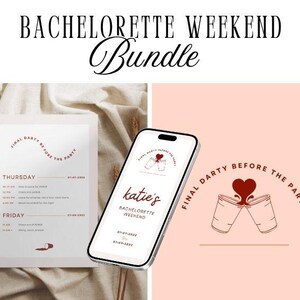 May include: A printable bachelorette weekend bundle with a schedule, a phone screen, and a logo with the text "Final Party Before The Party".