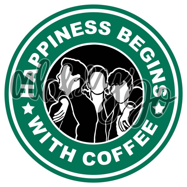 Le bonheur commence par le café | Usage personnel uniquement | Jonas Brothers SVG Cricut Cut File | fichier numérique | Parodie du logo Starbucks