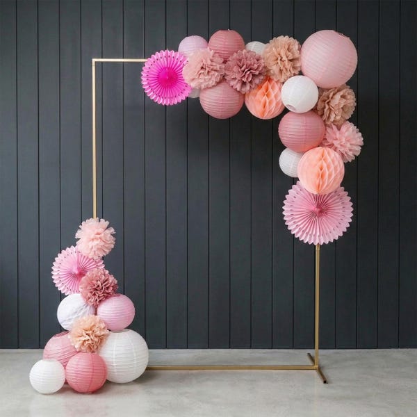 Blush Rose Pink Party Decoration Set: Paper Lanterns, Fans, Pom Poms, and Honeycombs (24 Pieces)