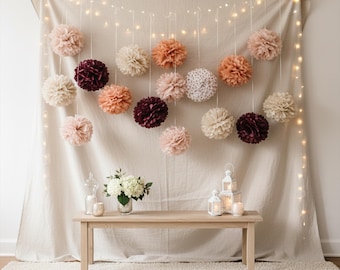 Party Decorations Tissue Paper Pom Pom 20 Pieces Set (Dusty Rose)
