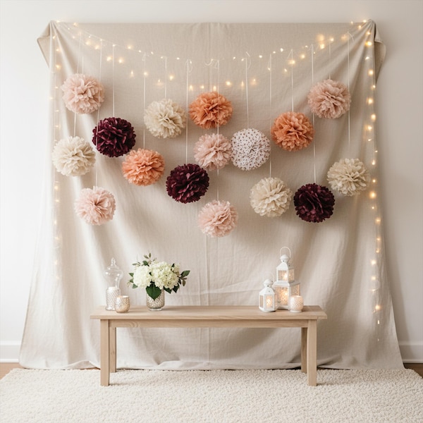 Party Decorations Tissue Paper Pom Pom 20 Pieces Set (Dusty Rose)