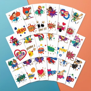 PapaKit Metallic Gold Superheroes 36 Temporary Fake Tattoo Set, 18 Individually Wrapped Sheets, Kids Birthday Party Favor Gift Supply