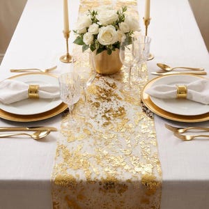 Custom Length Sparkle Metallic Thin Foil Fabric Gold and Rose Gold Mesh Table Runner