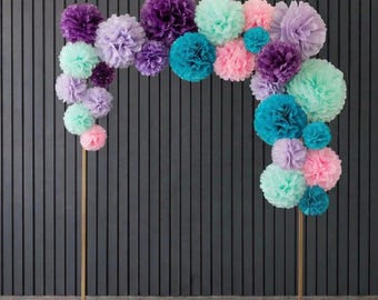 Party Decorations Tissue Paper Pom Pom 20 Pieces Set (Purple & Teal)