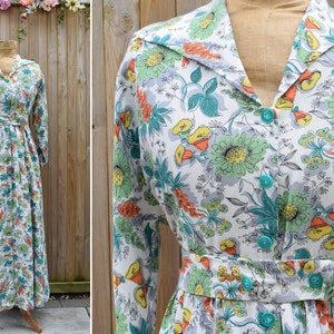 1940s Floral Tropical Print Housecoat | Multicoloured Dress