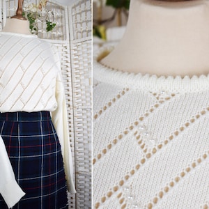 Vintage 90s Cream White Knitted Sweater | Vintage Christmas Jumper | Size Medium