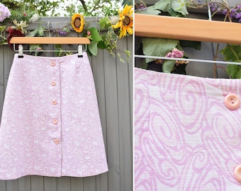 Vintage 1970s Pink White Psychedelic Print A Line Skirt | Button Up Skirt | Summer Skirt Retro | Size Small