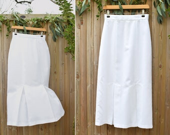 White Miss Selfridge High Waisted Long Pencil Skirt | Kick Pleats | Size 8-10 | 26" Waist | 1980s Fashion