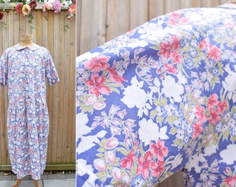 Liberty of London Blue Pink Floral Dropped Waist Tea Dress | Vintage Size 14