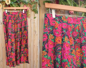 Fuchsia Pink Printed Pleated Skirt by Planet | 1980s/1990s