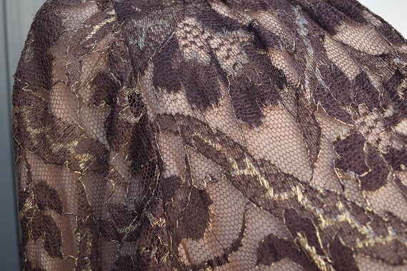 1920s 1930s Brown Gold Lace Crepe Pussybow Maxi D… - image 7