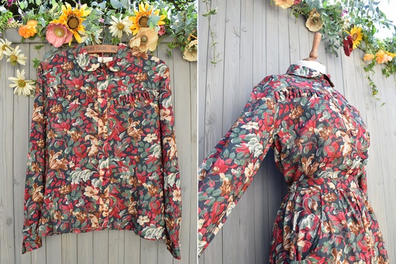 1980s Liberty Wool Floral Patterned Blouse | Long… - image 1